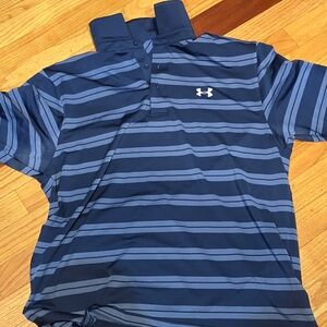 Under Armour Navy and Light Blue Striped Polo